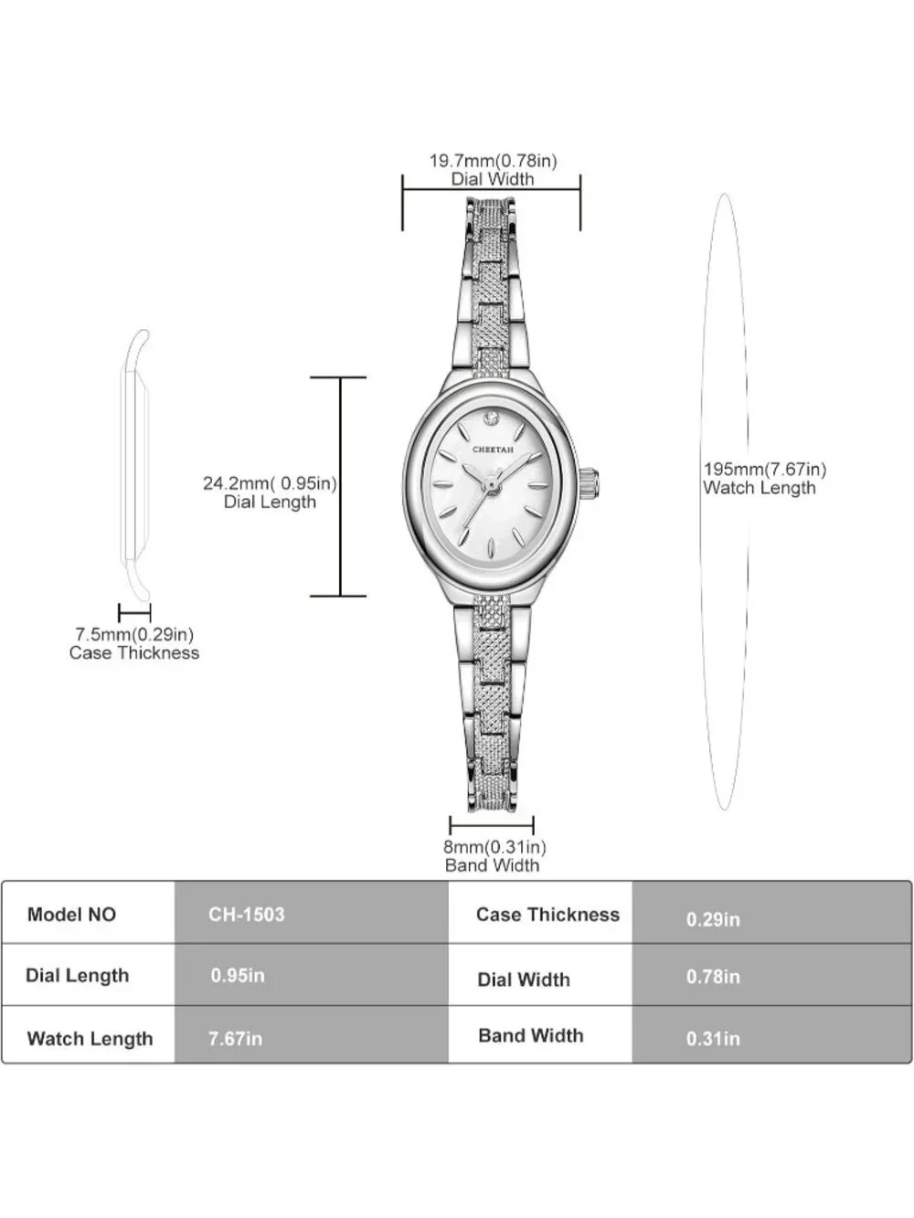 Women's Silver White Classic Retro Bracelet Oval Case and Minimalist Dial Watch